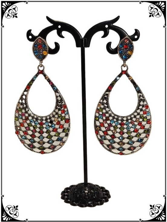 Jewelry - Silver Tone Multicolor Rhinestone Teardrop Statement Earrings